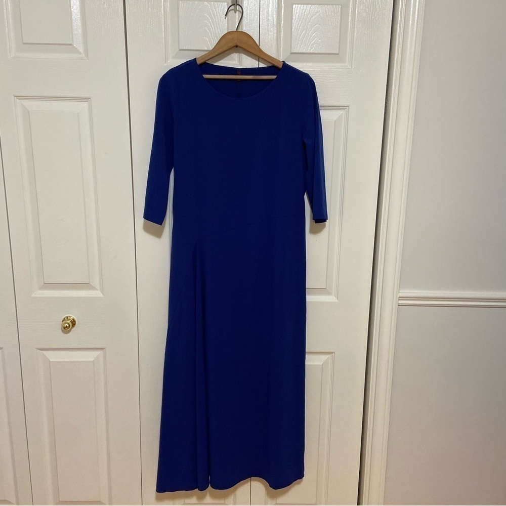 Katharina Hovman NWT Royal Blue 3/4 Sleeve Pleated Midi Maxi Dress Size 8 - Picture 3 of 14
